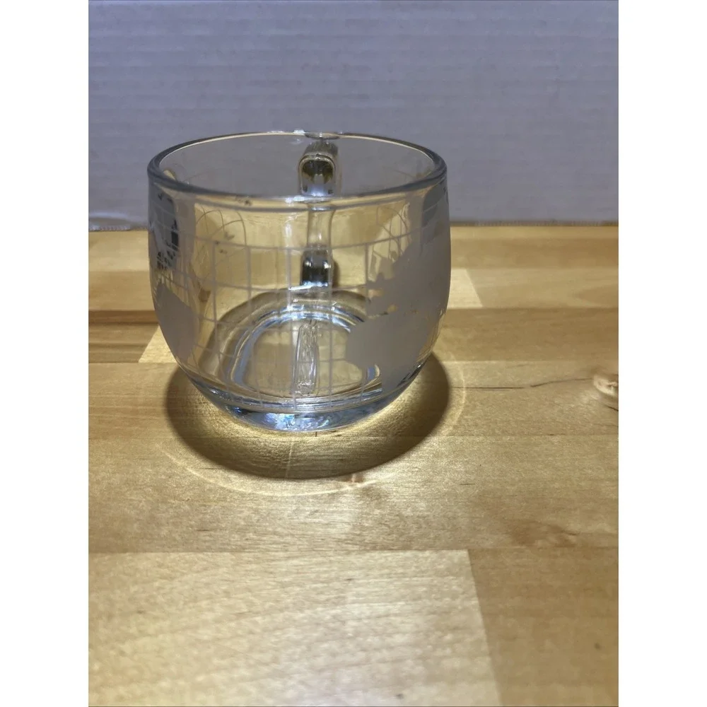 Vintage Nestle Nescafe Etched Glass World Globe Map Coffee Tea Mug